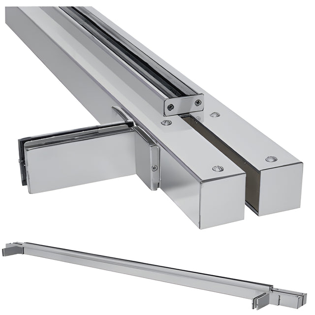 CRL Brushed Stainless Custom Size Single Door Floating Header with Fin Brackets