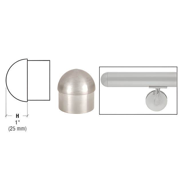 CRL Brushed Stainless Dome End Cap for 2" Tubing