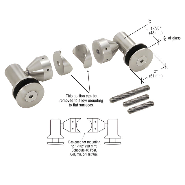 CRL Brushed Stainless Double Arm Fixed Fitting Set for 1/2" Glass