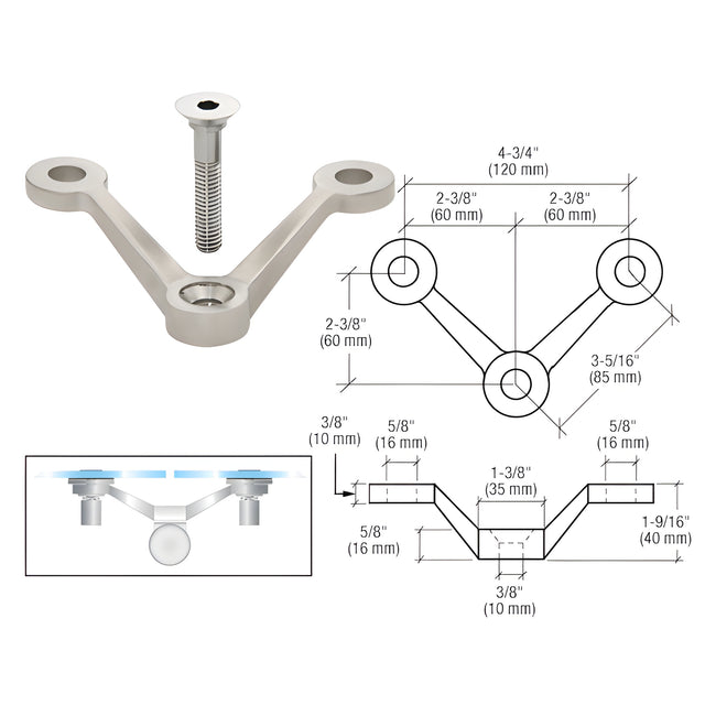 CRL Brushed Stainless Double Arm Spider Fitting 'V' Post Mount