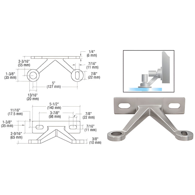 CRL Brushed Stainless Double Arm 'V' Wall/Fin Mounted Fitting