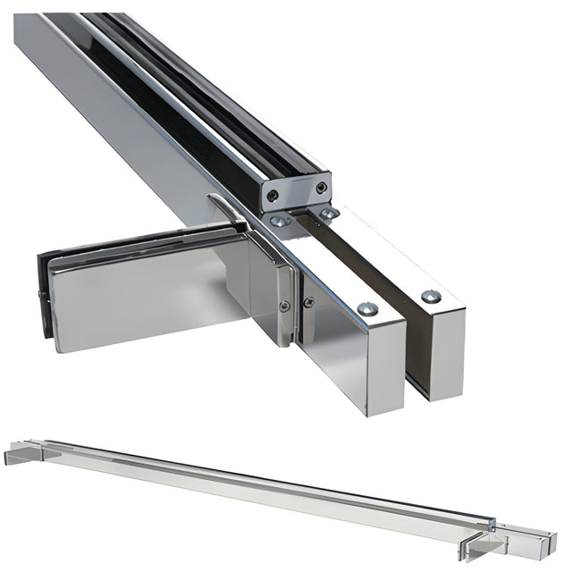 CRL Brushed Stainless Double Narrow Floating Header with Walking Beam Pivots and Support Fins - Custom for 3/4" Glass