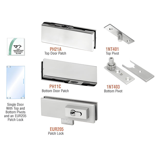 CRL Brushed Stainless European Patch Door Kit - With Lock