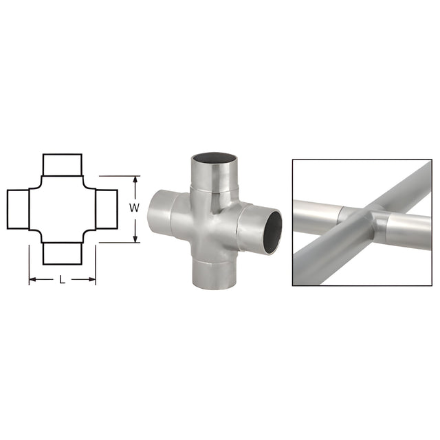 CRL Brushed Stainless Flush Cross for 2" Tubing