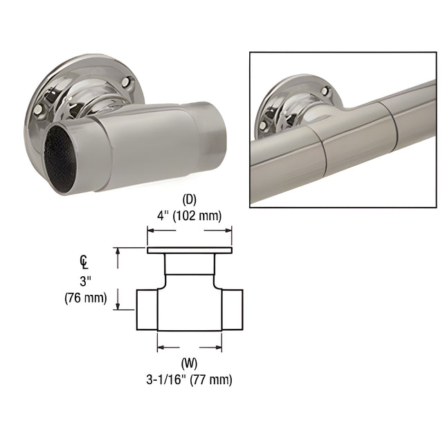 CRL Brushed Stainless Flush Wall Mount Tee for 2" Tubing