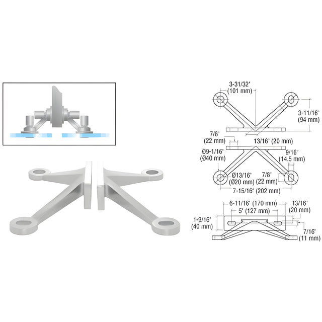 CRL Brushed Stainless Heavy-Duty 4 Arm Spider Fitting "V" Fin Mount Frame