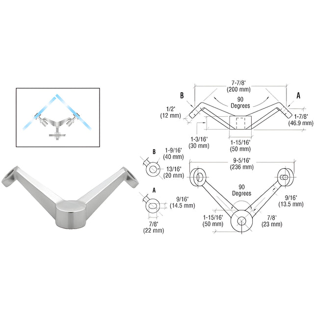 CRL Brushed Stainless Heavy Duty 90 Degree 2V Arm Column Mount Spider Fitting