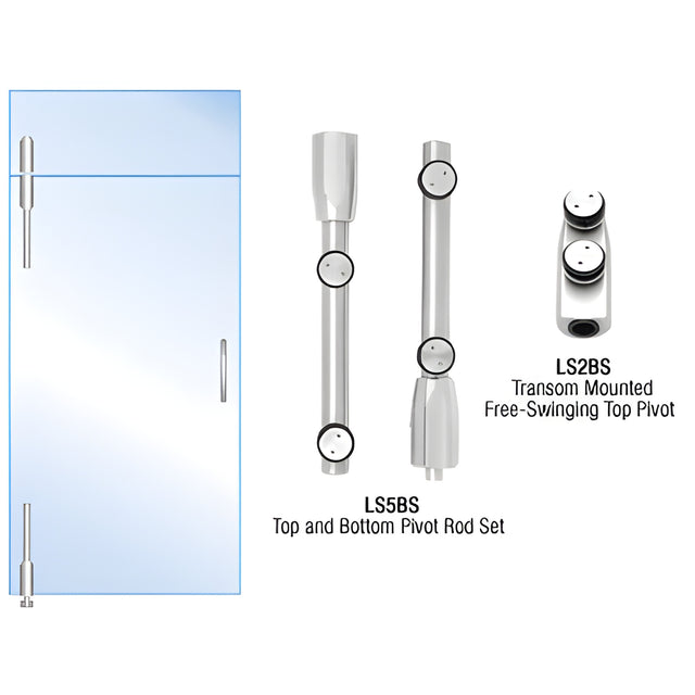 CRL Brushed Stainless Laguna Pivot Door System for Use With Free-Swinging Doors With Top and Glass Transom Mount Pivot
