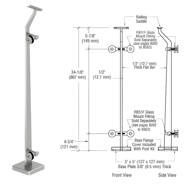 CRL Brushed Stainless Left End P5 Series Post Railing Kit