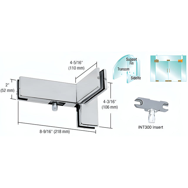 CRL Brushed Stainless Left Hand Sidelite Transom Patch with Support Fin Bracket and 1NT300 Insert