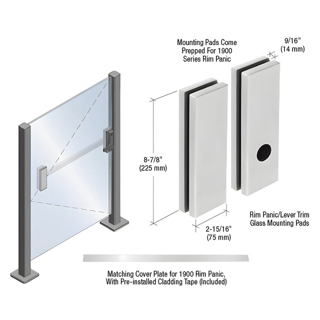 CRL Brushed Stainless Lever Trim Glass Mounting Pad for 1900 Series Rim Panic