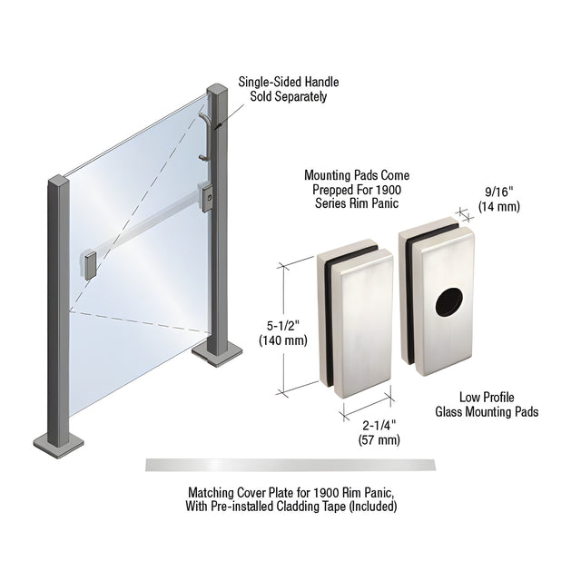 CRL Brushed Stainless Low Profile Glass Mounting Pads for 1900 Series Rim Panic