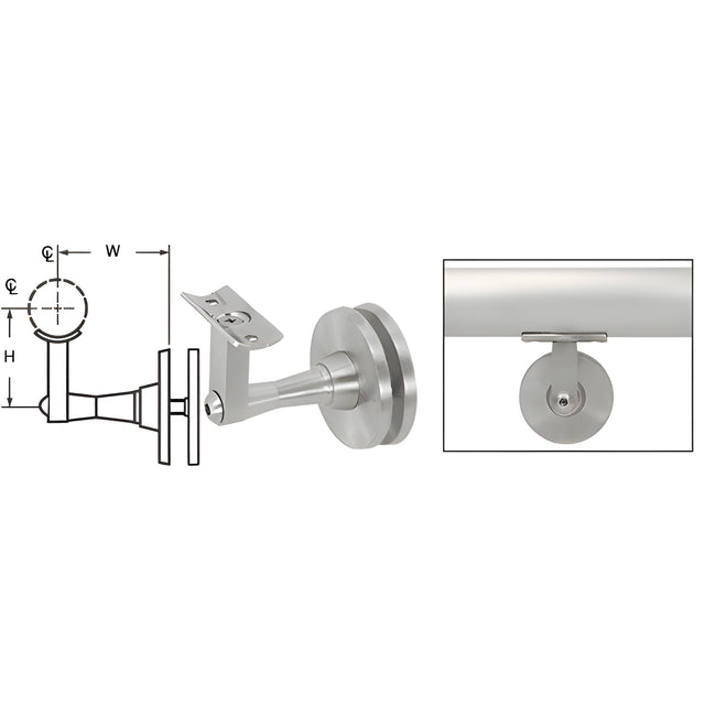 CRL Brushed Stainless Manhattan Series Glass Mounted Hand Rail Bracket