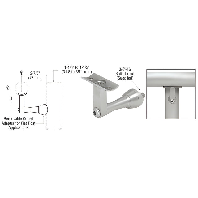 CRL Brushed Stainless Manhattan Series Post Mounted Hand Rail Bracket