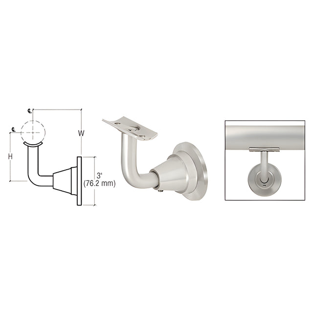 CRL Brushed Stainless Newport Series Wall Mounted Hand Rail Bracket