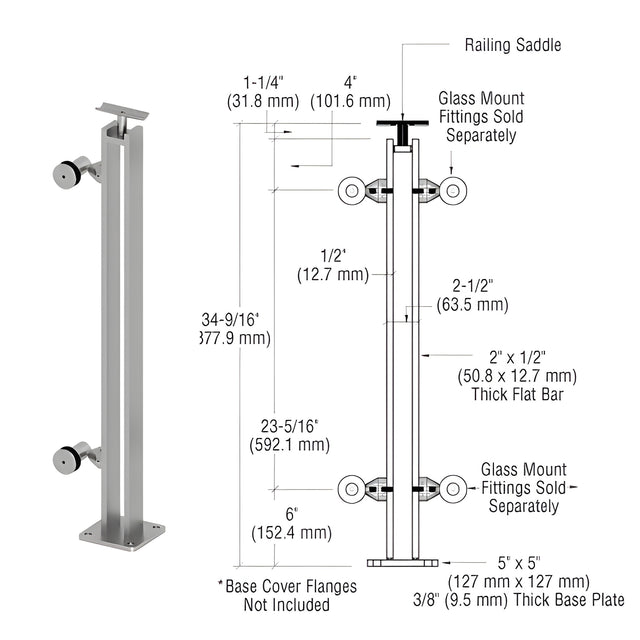 CRL Brushed Stainless P8 Series 36" End Post Fixed Fitting Railing Kit