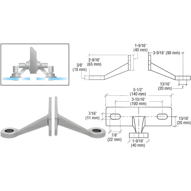 CRL Brushed Stainless Regular Duty Spider Fitting Double Arm Fin Mount Frame