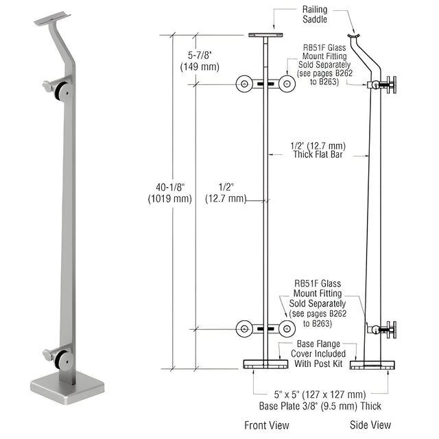 CRL Brushed Stainless Right End P5 Series Post Railing Kit