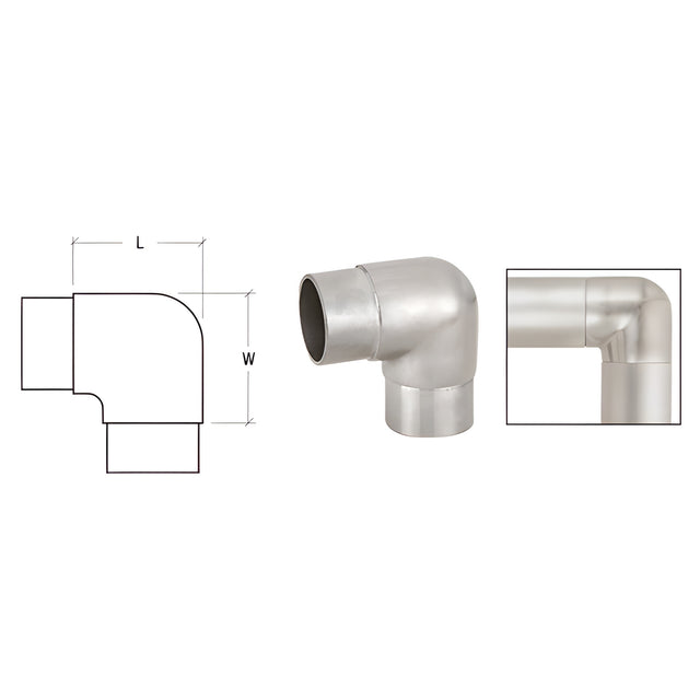 CRL Brushed Stainless Sharp Radius Custom Angle Corner for 2" Tubing