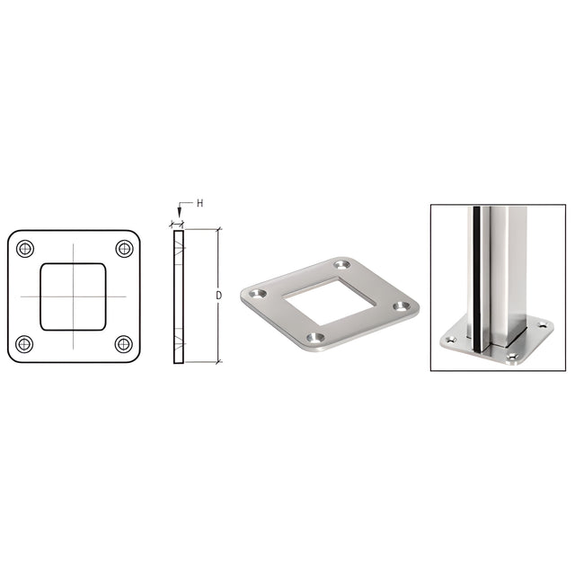 CRL Brushed Stainless Square Base Plate for 1-1/2" Square Tubing
