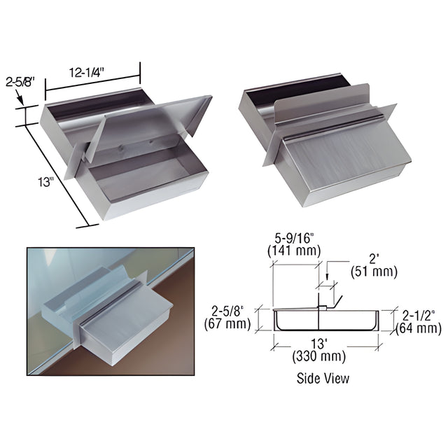 CRL Brushed Stainless Steel 12-1/4" Wide x 13" Deep x 2-5/8" High Counter-Top Deal Tray with Flip Lid