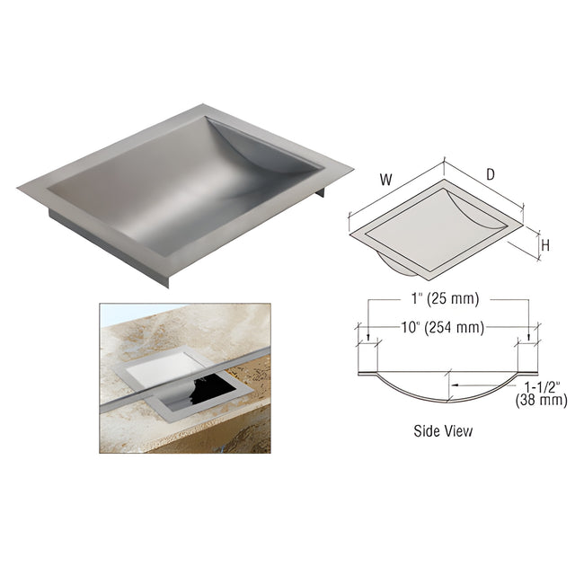 CRL Brushed Stainless Steel 12" Wide x 10" Deep x 1-9/16" High Standard Drop-In Deal Tray