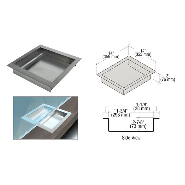 CRL Brushed Stainless Steel 14" Wide x 14" Deep x 3" High Extra Deep Drop-In Deal Tray Without Lid