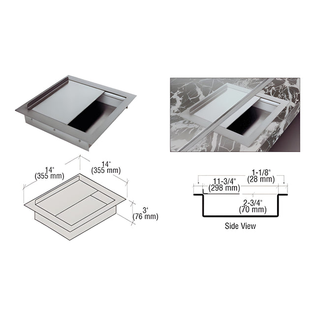 CRL Brushed Stainless Steel 14" Wide x 14" Deep x 3" High Extra Deep Drop-In Deal Tray With Lid