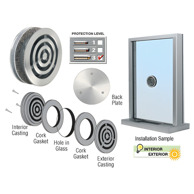 CRL Brushed Stainless Steel 6" Round Level 3 Bullet Resistant Speak-Thru