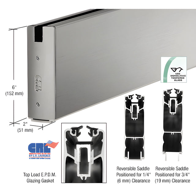 CRL Brushed Stainless Steel 6" x 120" Length Square Sidelite Rail