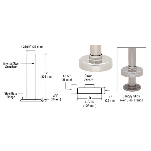 CRL Brushed Stainless Steel Flange and Canopy for 1-1/2" Tubing