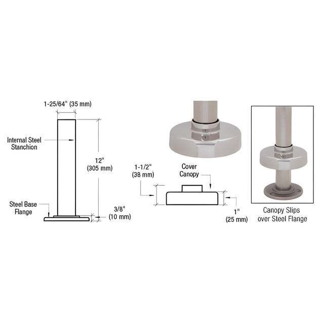 CRL Brushed Stainless Steel Flange and Canopy for 2" Tubing