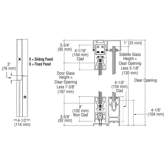 CRL Brushed Stainless Steel OX/XO SSR 4" Square Sliding Door System