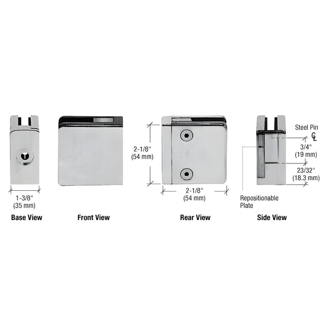 CRL Brushed Stainless Steel Z-Series Square Type Flat Base Zinc Clamp for 3/8" and 1/2" Glass with Repositionable Plate
