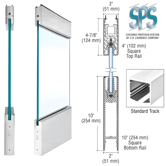 CRL Brushed Stainless Type 2 Standard SPS With 4" Square Rail on the Top and 10" Square Rail on the Bottom