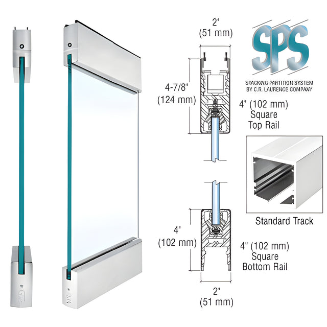 CRL Brushed Stainless Type 3 Standard SPS with 4" Square Rails Top and Bottom