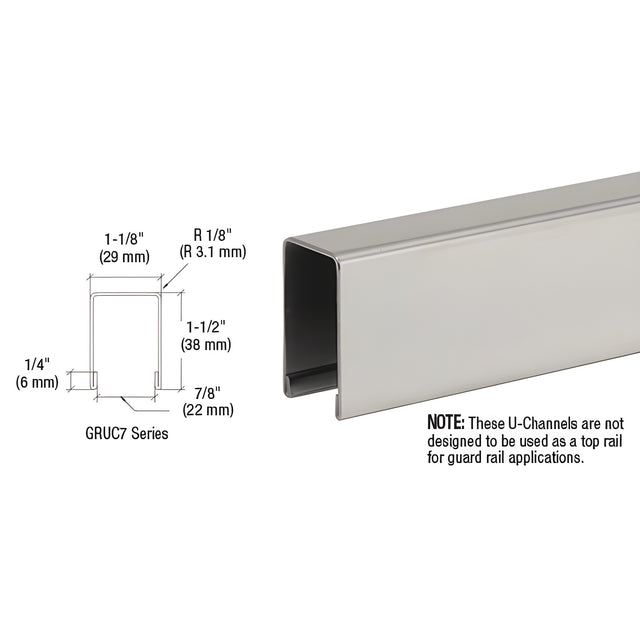 CRL Brushed Stainless U-Channel Cap for 3/4" Glass