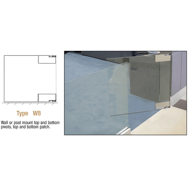 CRL Brushed Stainless Wall Mount Swinging Gate With Top and Bottom Pivots, Plus Top and Bottom Patch