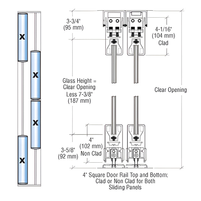 CRL Brushed Stainless XXXX Format Sliding Door Entrance System - 4" Top and Bottom Square Rail