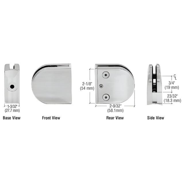 CRL Brushed Stainless Z-Series Round Type 2" Radius Base Stainless Steel Clamp for 3/8" Glass
