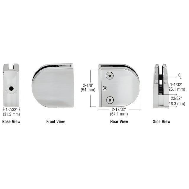 CRL Brushed Stainless Z-Series Round Type 2" Radius Base Stainless Steel Clamp for 1/2" Glass