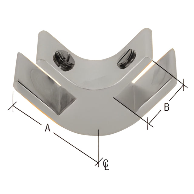 CRL Chrome 1-1/2" Long 2-Way 90 Degree Deluxe Glass Furniture Connector for 3/4" Glass