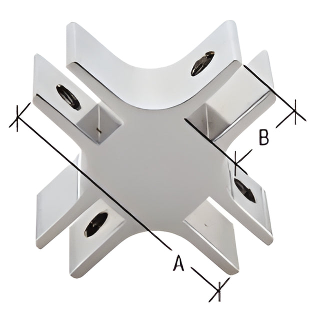 CRL Chrome 1-1/2" Long 4-Way 90 Degree Deluxe Glass Furniture Connector for 1/2" Glass