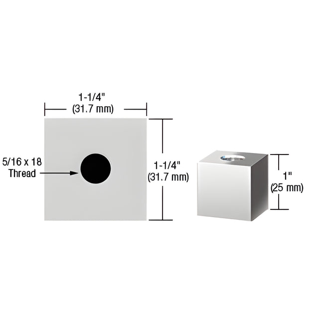 CRL Chrome 1-1/4" Square Standoff Base 1" in Length