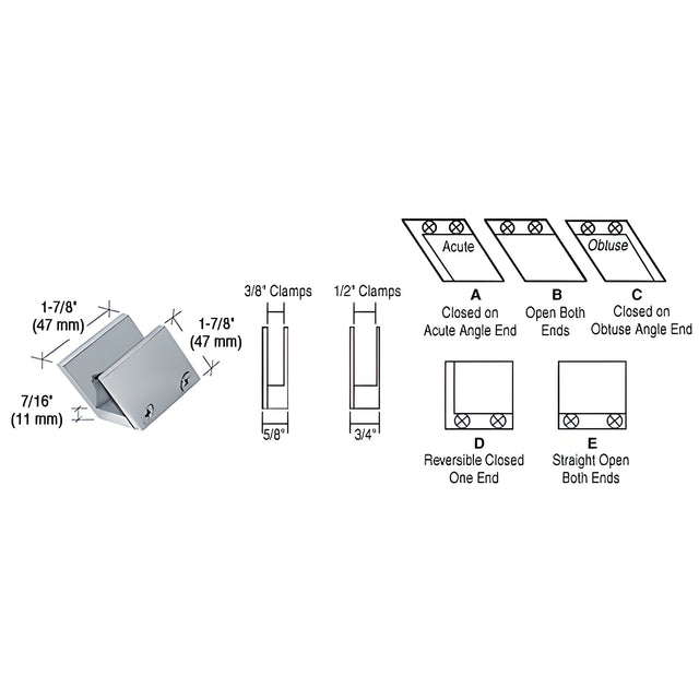 CRL Chrome 1/2" 52 Degree Slant Open Center Clamp Type "B" Stair and Walkway Railing