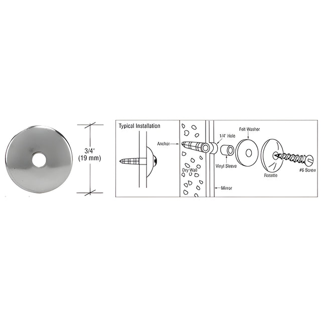 CRL Chrome 3/4" Round Chrome Mirror Rosettes