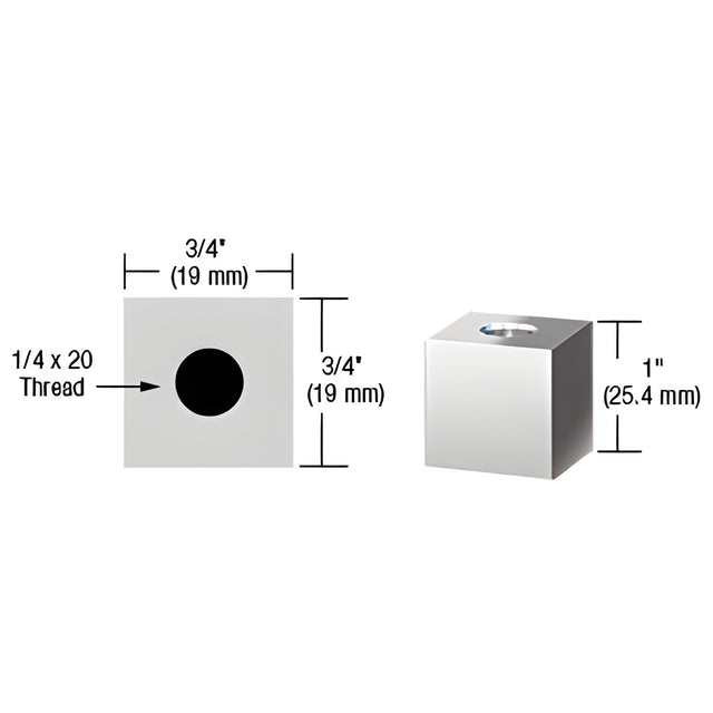 CRL Chrome 3/4" Square Standoff Base 1" Long