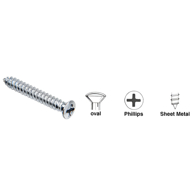 CRL Chrome 6 x 1-1/4" Oval Head Phillips Tapping Auveco "Fix-Kit" Sheet Metal Screws