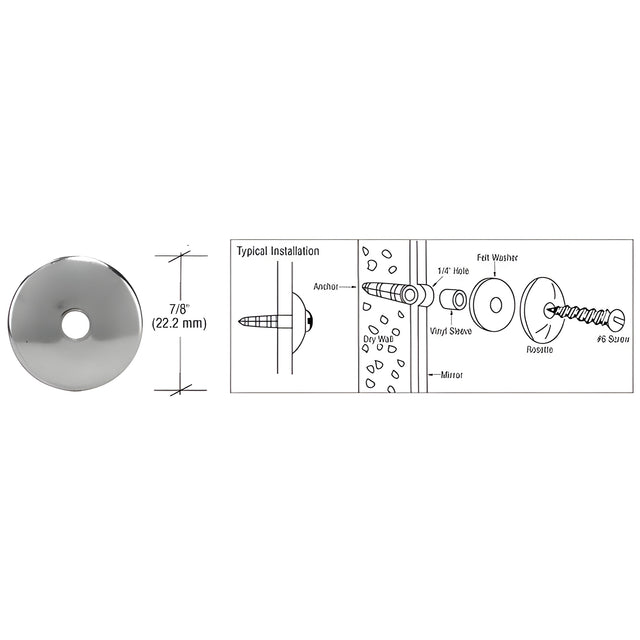 CRL Chrome 7/8" Round Chrome Mirror Rosettes