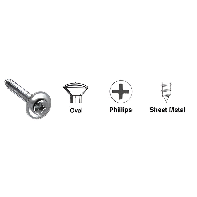 CRL Chrome 8 x 1" Oval Head Phillips Sheet Metal Screws With Countersunk Washers